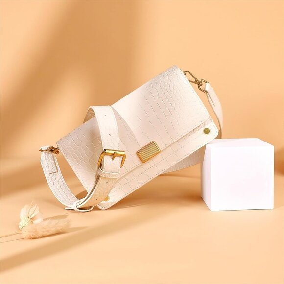 Women's B-white Leather Satchel Small Classy Crossbody Bag Purse Fashion Handbag - Picture 7 of 7